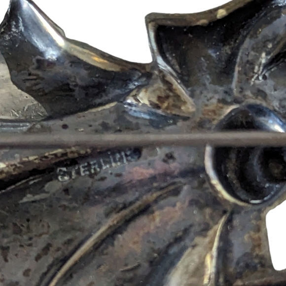 Vintage Art Nouveau Sterling Silver Rectangular Floral Pin Brooch - Picture 3 of 4